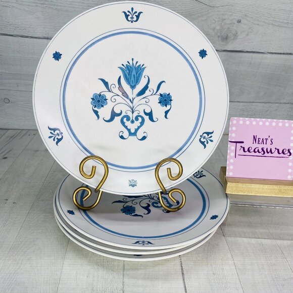 70's Noritake BLUE HAVEN Progression China 9004 Floral Dinner Plates Set of 4 - Picture 1 of 16